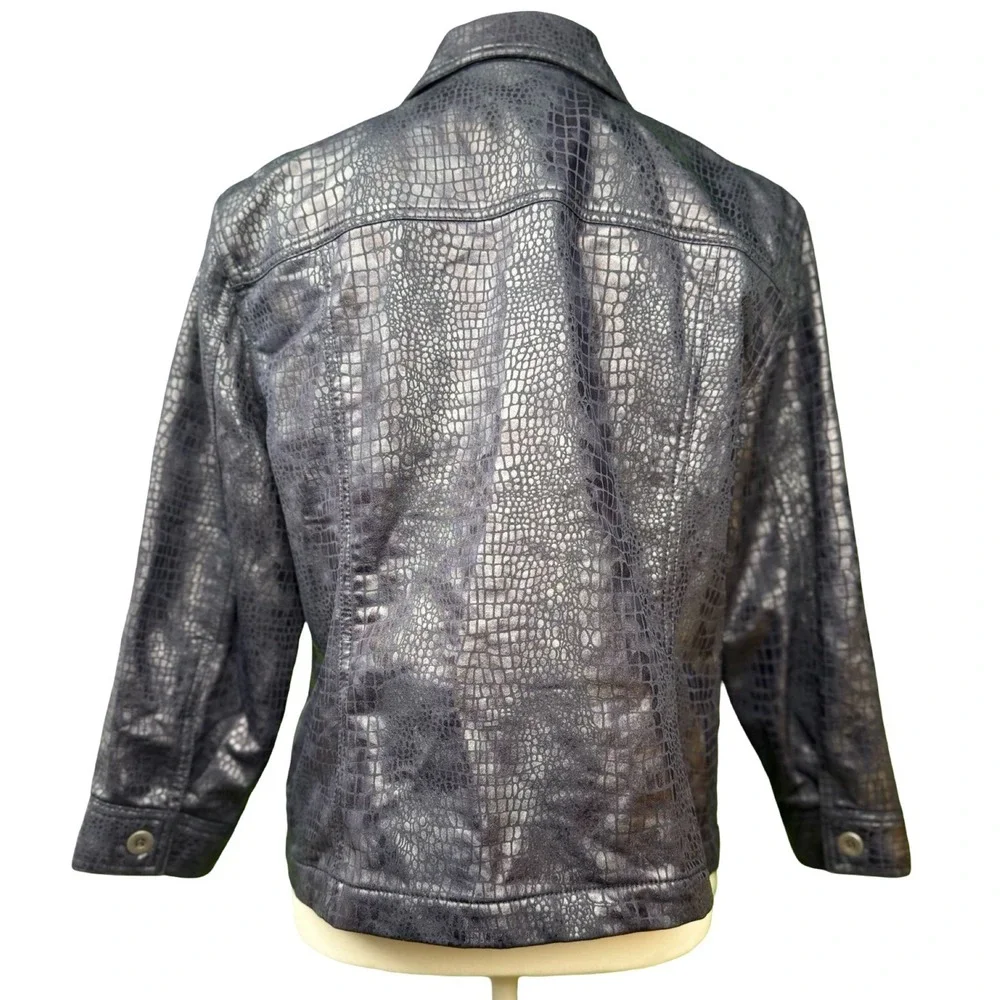 Metallic Navy Blue Crocodile Embossed Zip Jacket Womens 14‎ Ruby Rd